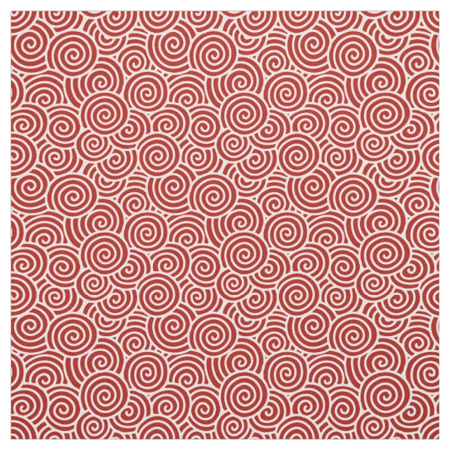 Japanese swirl pattern - deep red and white fabric (Swatch)