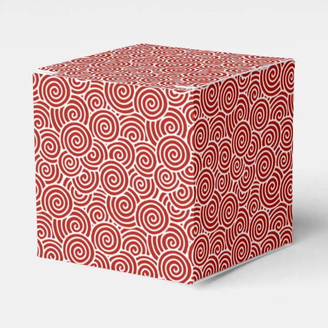 Japanese swirl pattern - deep red and white favour box (Front Side)