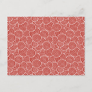 Japanese swirl pattern - deep red and white postcard