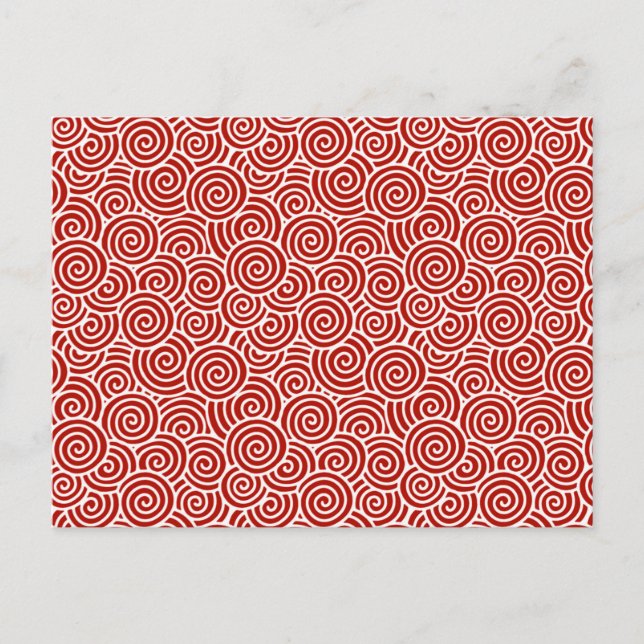 Japanese swirl pattern - deep red and white postcard (Front)