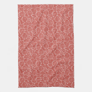Japanese swirl pattern - deep red and white tea towel