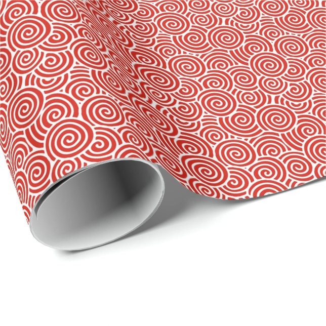 Japanese swirl pattern - deep red and white wrapping paper (Roll Corner)