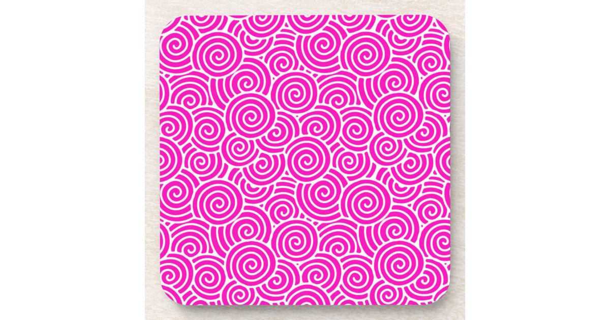 Japanese swirl pattern fuchsia pink and white coaster Zazzle