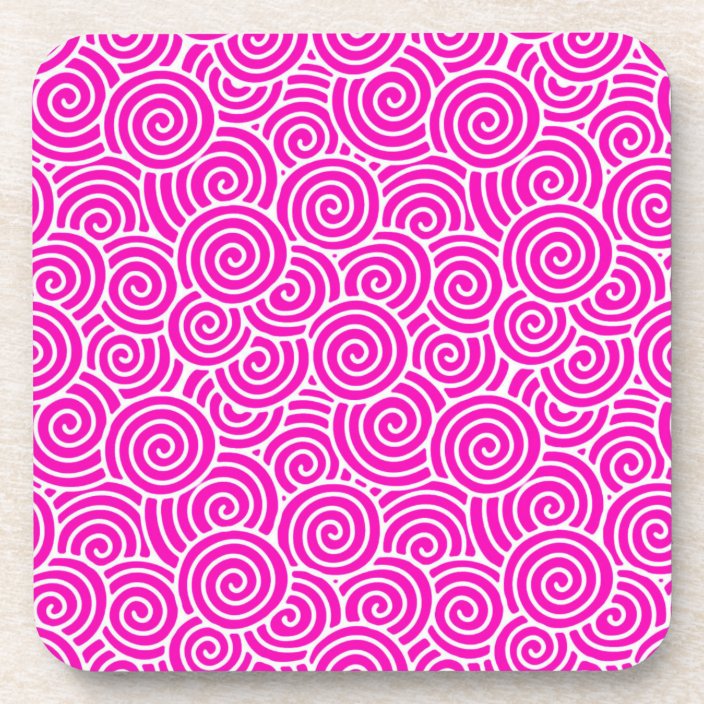 Japanese swirl pattern fuchsia pink and white coaster Zazzle.co.uk