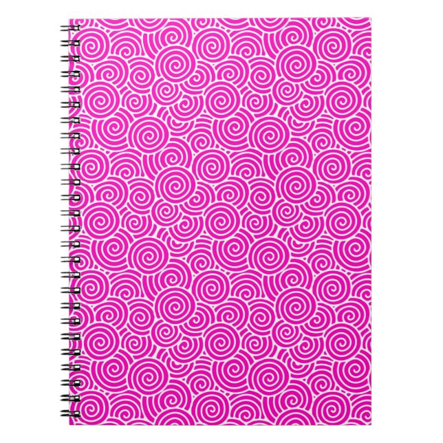 Japanese swirl pattern - fuchsia pink and white notebook (Front)