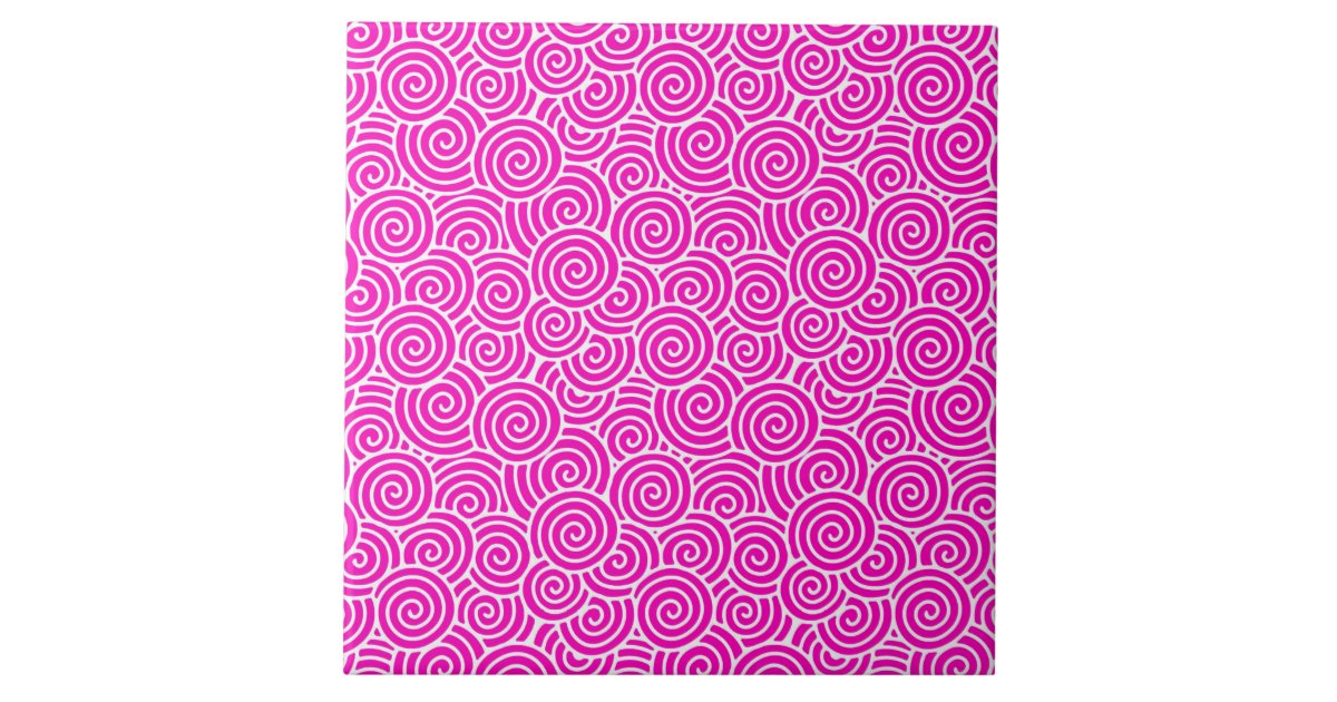 Japanese swirl pattern fuchsia pink and white tile Zazzle