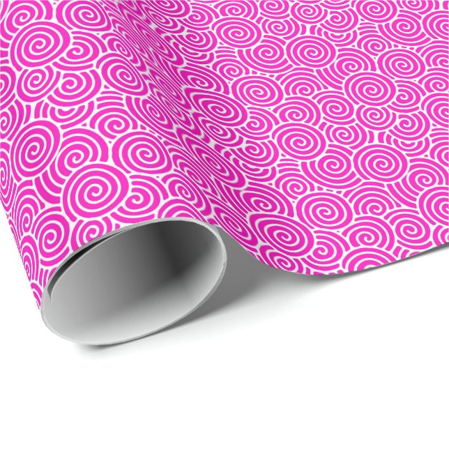 Japanese swirl pattern - fuchsia pink and white wrapping paper (Roll Corner)