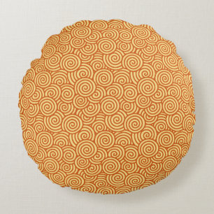 Japanese swirl pattern - mandarin & light orange round cushion