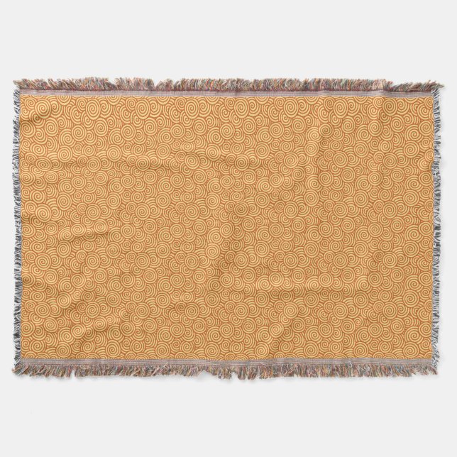 Japanese swirl pattern - mandarin & light orange throw blanket (Front)