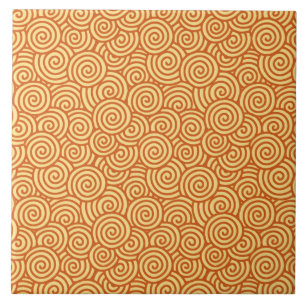 Japanese swirl pattern - mandarin & light orange tile