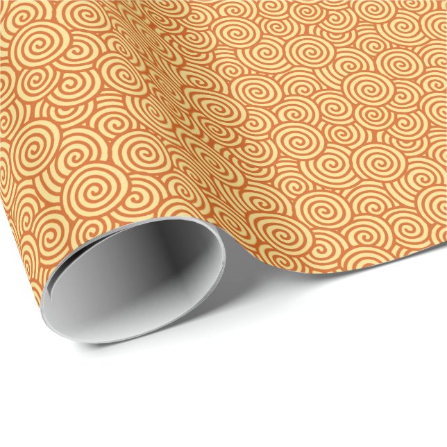 Japanese swirl pattern - mandarin & light orange wrapping paper (Roll Corner)
