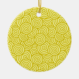 Japanese swirl pattern - mustard and light yellow ceramic tree decoration