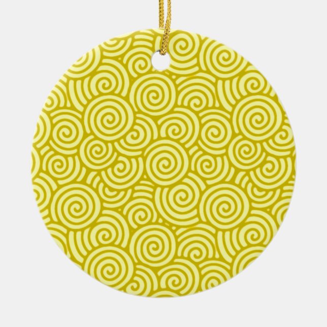 Japanese swirl pattern - mustard and light yellow ceramic tree decoration (Front)