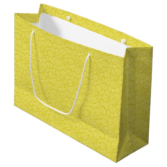 Japanese swirl pattern - mustard and light yellow large gift bag (Front Angled)