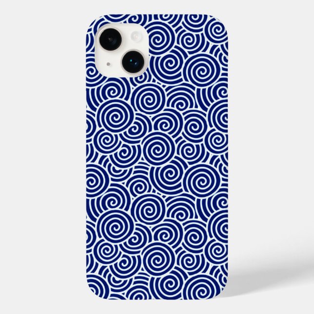 Japanese swirl pattern - navy blue and white Case-Mate iPhone case (Back)