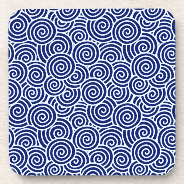 Japanese swirl pattern - navy blue and white coaster (Front)