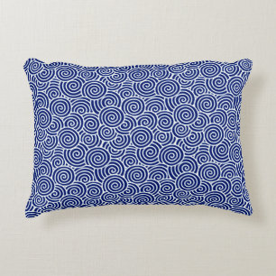 Japanese swirl pattern - navy blue and white decorative cushion
