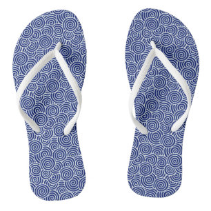 Japanese swirl pattern - navy blue and white flip flops