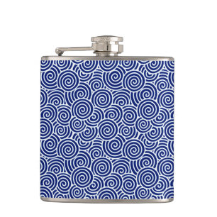 Japanese swirl pattern - navy blue and white hip flask
