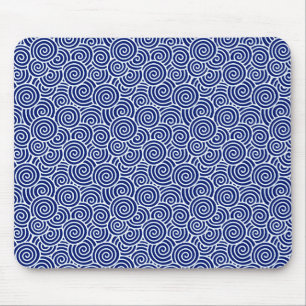 Japanese swirl pattern - navy blue and white mouse mat