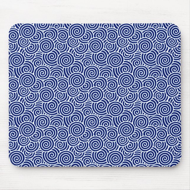 Japanese swirl pattern - navy blue and white mouse mat (Front)