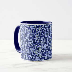Japanese swirl pattern - navy blue and white mug