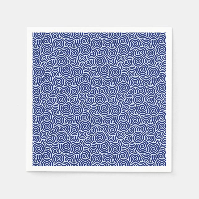 Japanese swirl pattern - navy blue and white napkin (Front)