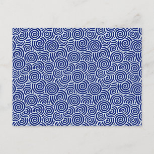 Japanese swirl pattern - navy blue and white postcard
