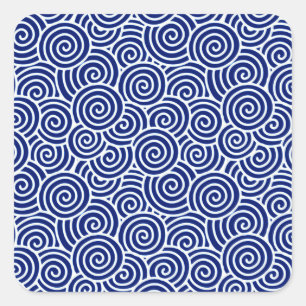 Japanese swirl pattern - navy blue and white square sticker