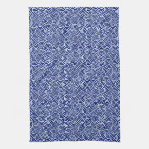Japanese swirl pattern - navy blue and white tea towel