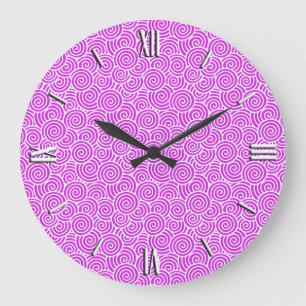 Japanese swirl pattern - orchid and white large clock