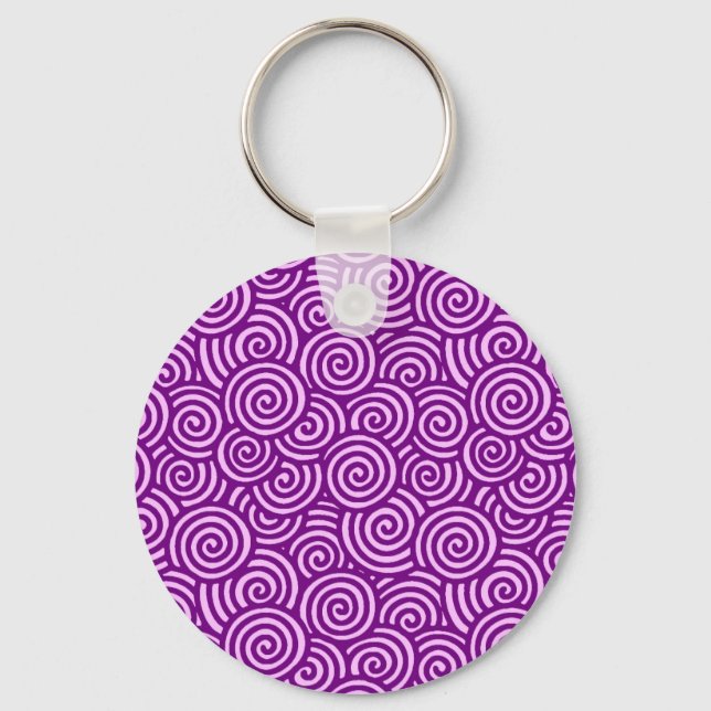 Japanese swirl pattern - orchid pink and purple key ring (Front)