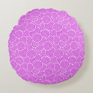 Japanese swirl pattern - orchid pink and purple round cushion