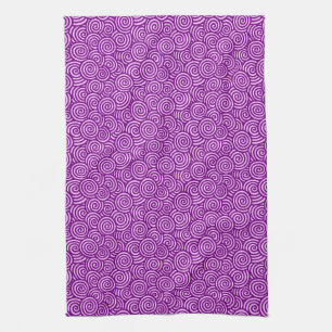 Japanese swirl pattern - orchid pink and purple tea towel