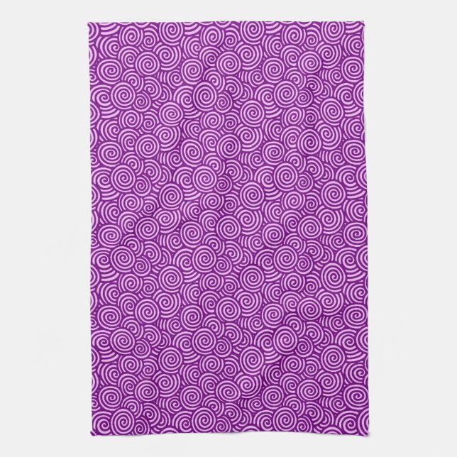 Japanese swirl pattern - orchid pink and purple tea towel (Vertical)