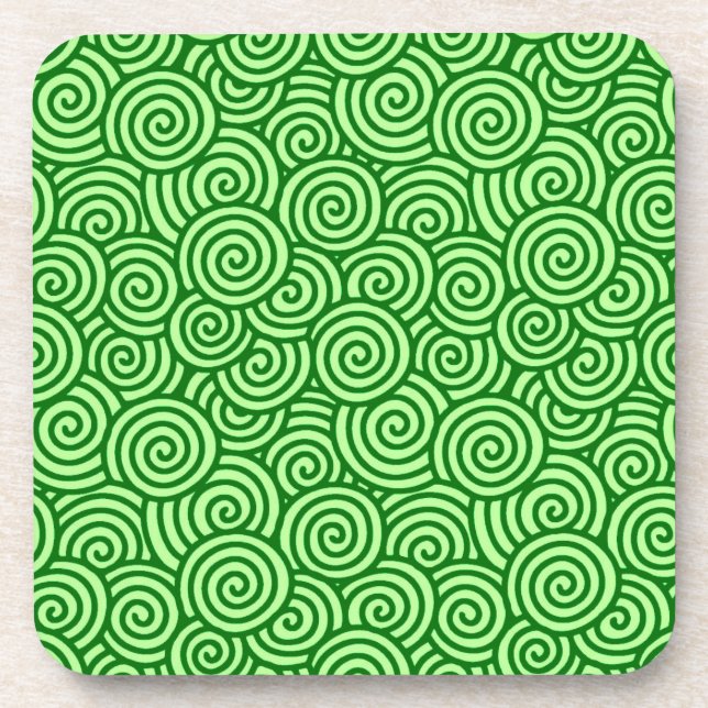 Japanese swirl pattern - pine and lime green coaster (Front)
