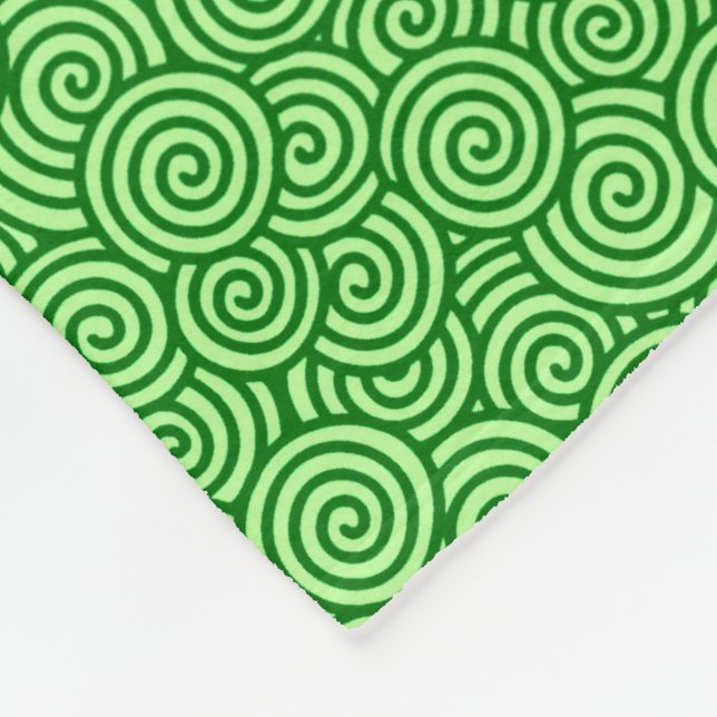 Japanese swirl pattern - pine and lime green fleece blanket (Corner)