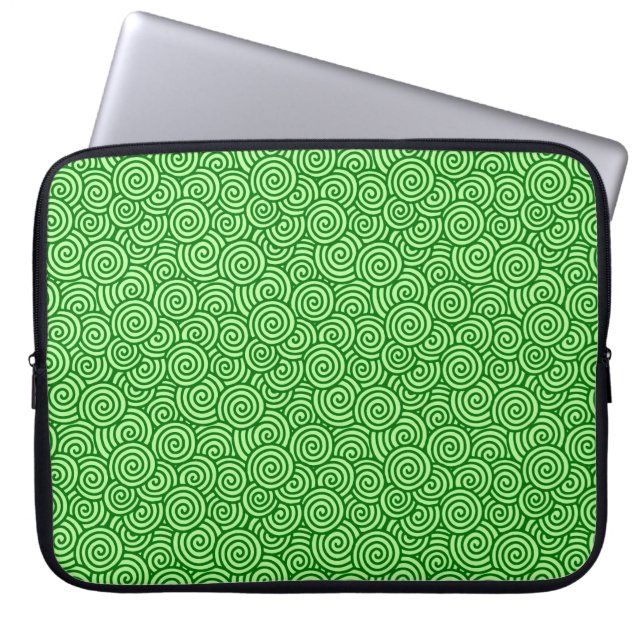 Japanese swirl pattern - pine and lime green laptop sleeve (Front)
