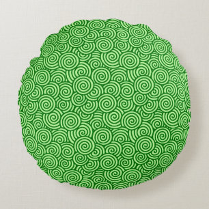 Japanese swirl pattern - pine and lime green round cushion