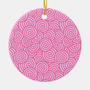 Japanese swirl pattern - soft peppermint pink ceramic tree decoration