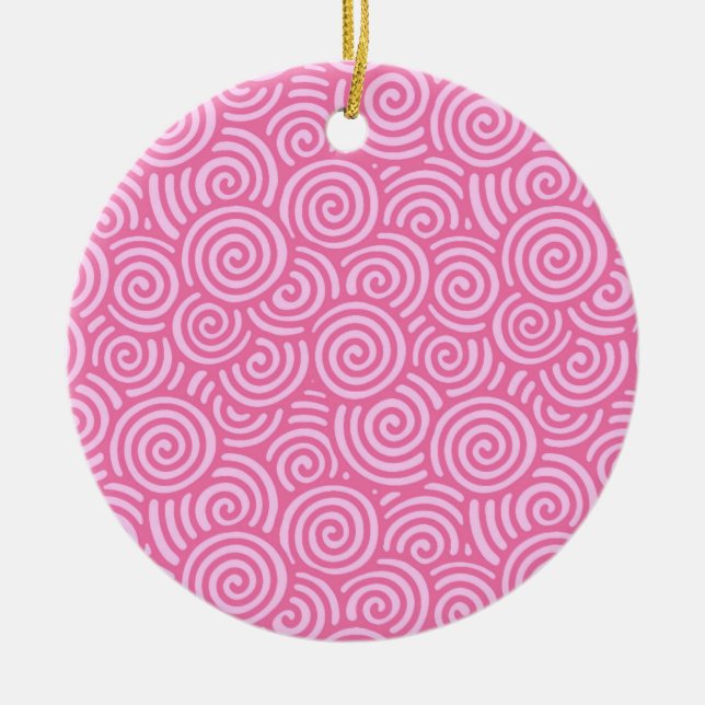 Japanese swirl pattern - soft peppermint pink ceramic tree decoration (Front)