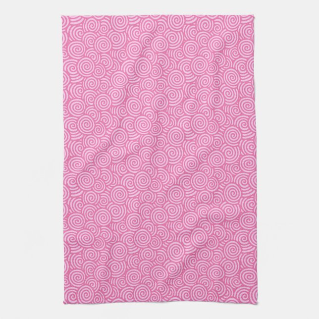Japanese swirl pattern - soft peppermint pink tea towel (Vertical)