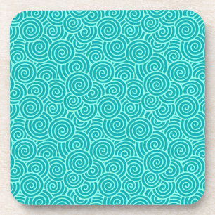 Japanese swirl pattern - turquoise and aqua coaster