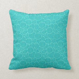 Japanese swirl pattern - turquoise and aqua cushion