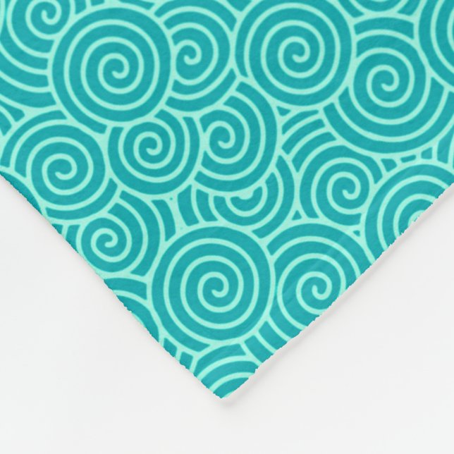Japanese swirl pattern - turquoise and aqua fleece blanket (Corner)