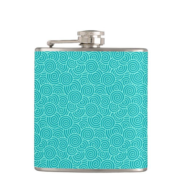Japanese swirl pattern - turquoise and aqua hip flask (Front)