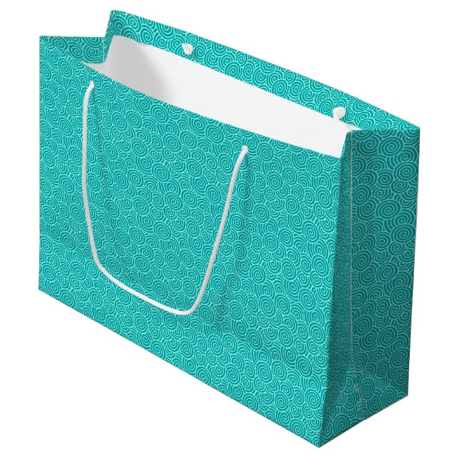 Japanese swirl pattern - turquoise and aqua large gift bag (Front Angled)