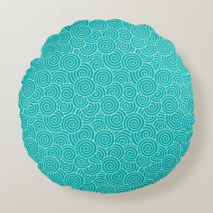 Japanese swirl pattern - turquoise and aqua round cushion