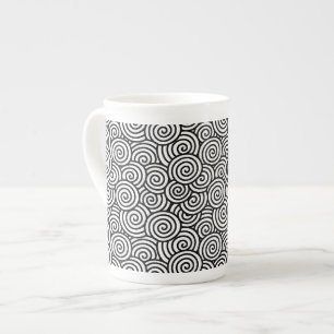Japanese swirl pattern - white and black bone china mug