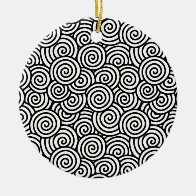 Japanese swirl pattern - white and black ceramic tree decoration (Front)